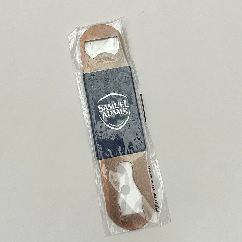 Samuel Adams Flat Metal Bottle Opener Brushed Finish With Textured Grip Blue